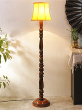 Yellow Cotton Wooden Floor Lamp